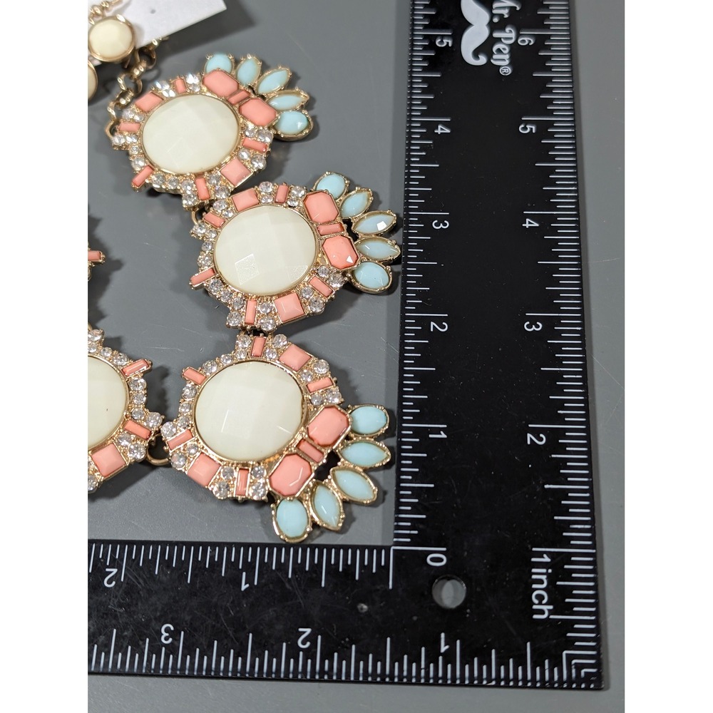 Zoe Accessories Blush Pink Mint Statement Necklace Earring Set 20" New - Picture 7 of 8